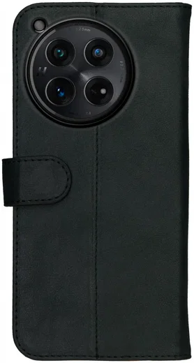 Rosso Deluxe OnePlus 12 Hoesje Echt Leer Book Case Zwart afbeelding 2