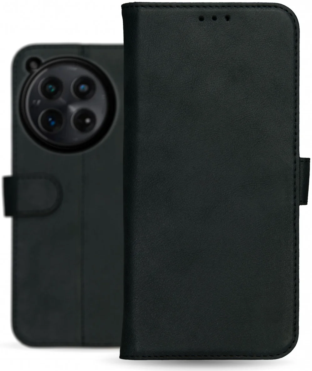 Rosso Deluxe OnePlus 12 Hoesje Echt Leer Book Case Zwart afbeelding 6