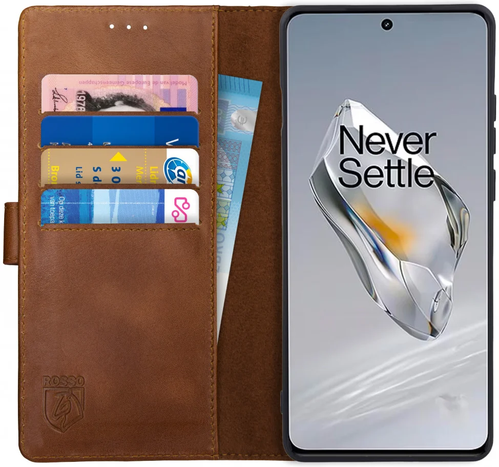 Rosso Deluxe OnePlus 12 Hoesje Echt Leer Book Case Bruin afbeelding 1