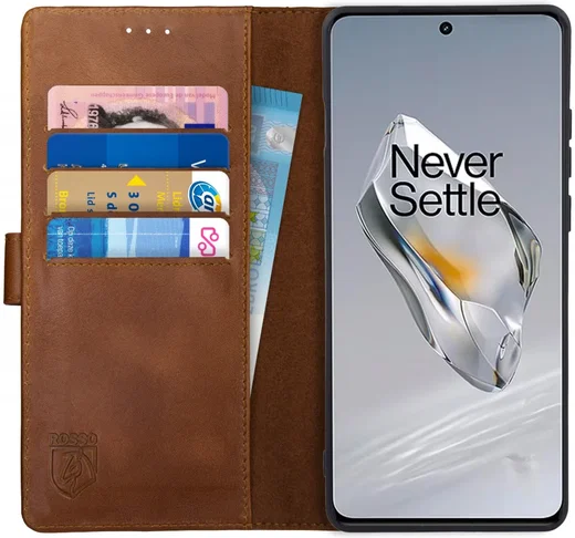 Rosso Deluxe OnePlus 12 Hoesje Echt Leer Book Case Bruin afbeelding 1