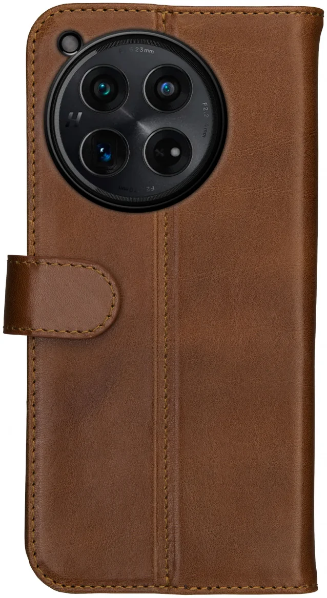 Rosso Deluxe OnePlus 12 Hoesje Echt Leer Book Case Bruin afbeelding 2