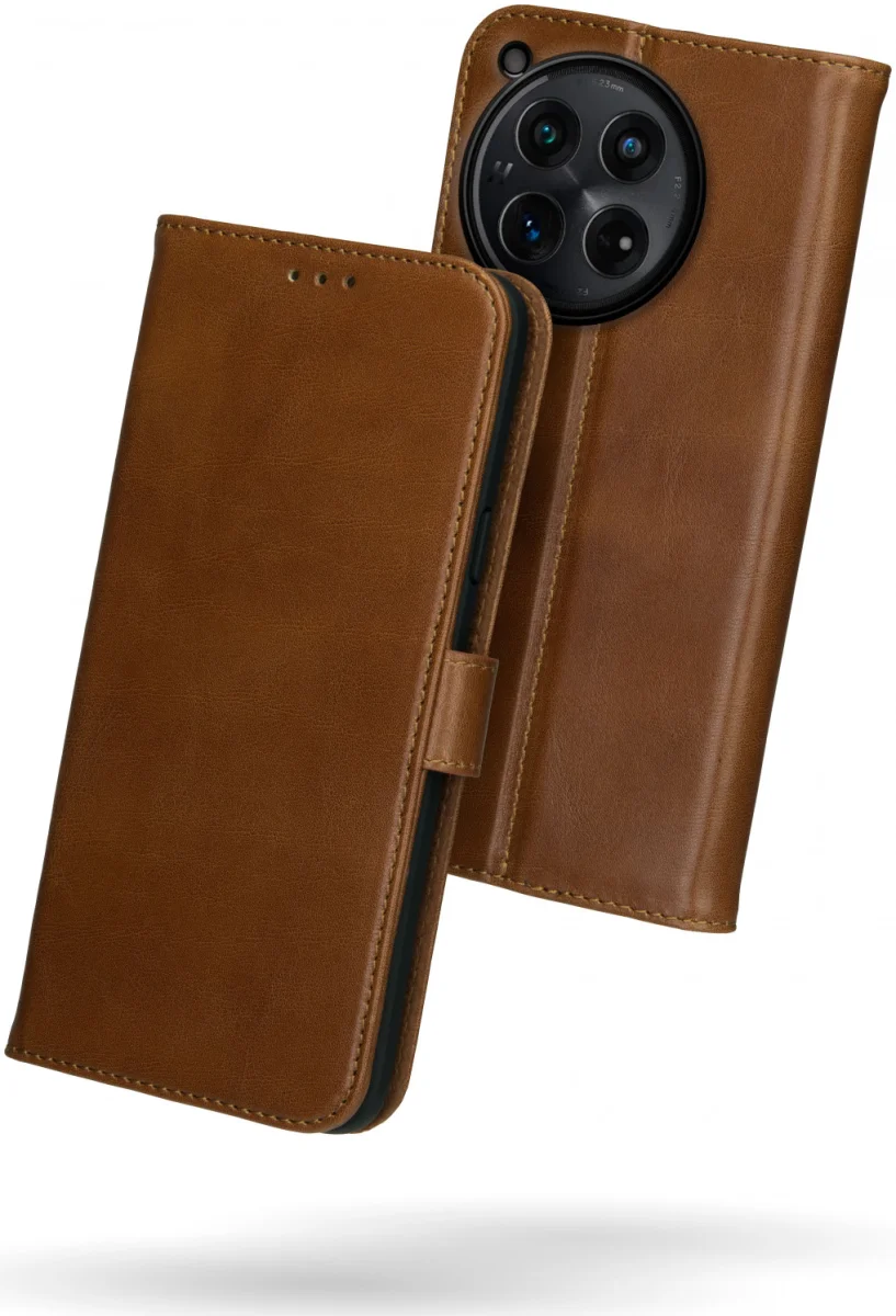 Rosso Deluxe OnePlus 12 Hoesje Echt Leer Book Case Bruin afbeelding 4