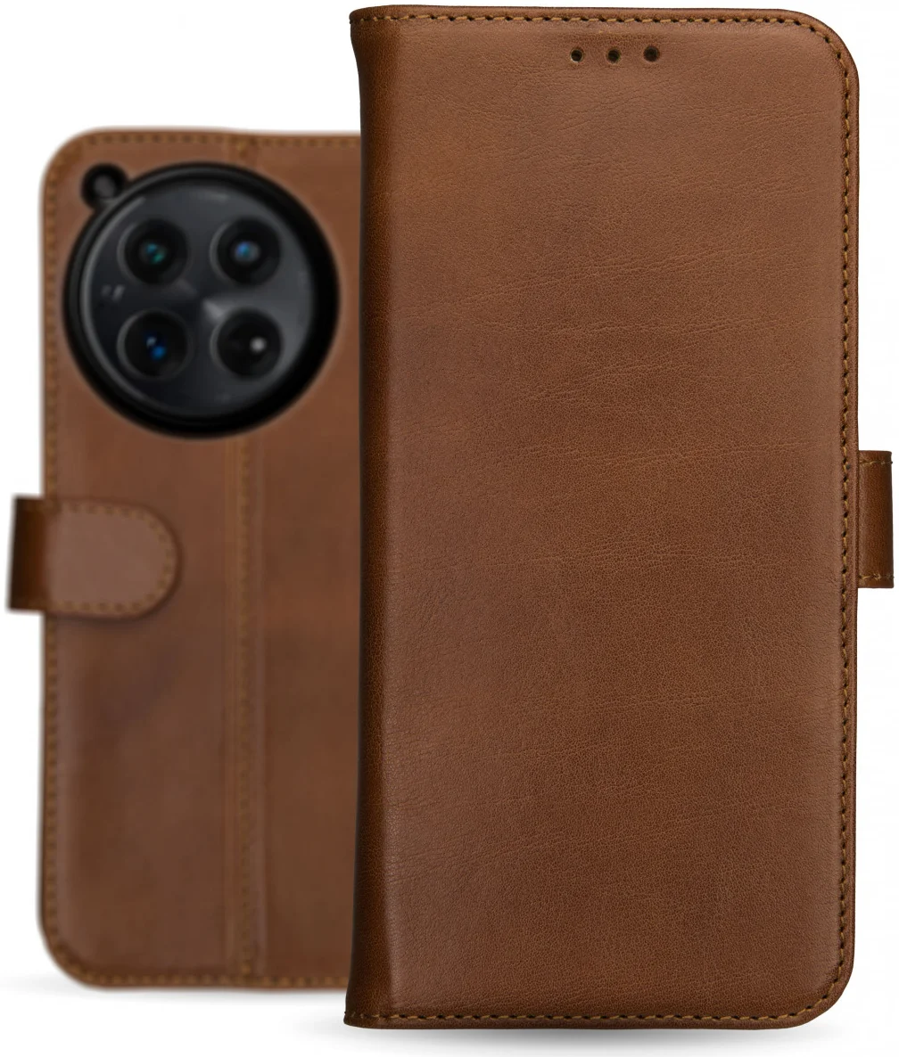 Rosso Deluxe OnePlus 12 Hoesje Echt Leer Book Case Bruin afbeelding 5
