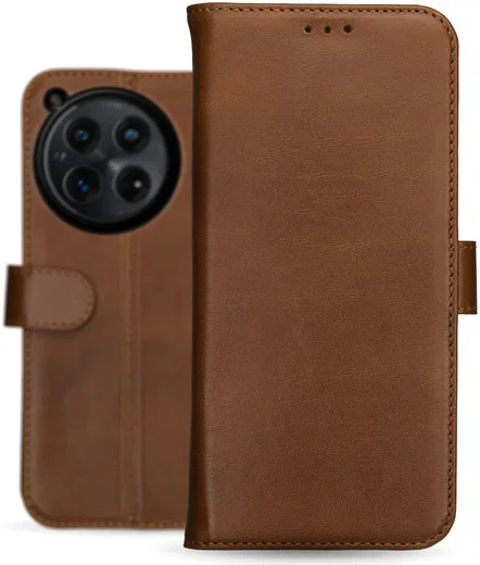 Rosso Deluxe OnePlus 12 Hoesje Echt Leer Book Case Bruin afbeelding 5