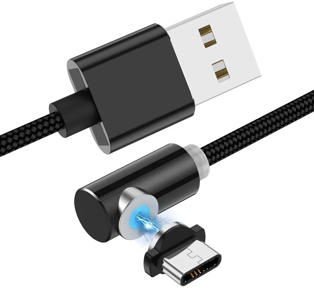 Magnetische USB naar USB-C Kabel 90° Draaibaar 1 Meter Zwart afbeelding 1