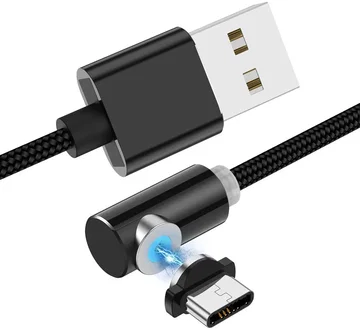 Magnetische USB naar USB-C Kabel 90° Draaibaar 1 Meter Zwart