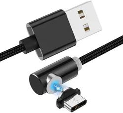 Magnetische USB naar USB-C Kabel 90° Draaibaar 1 Meter Zwart afbeelding