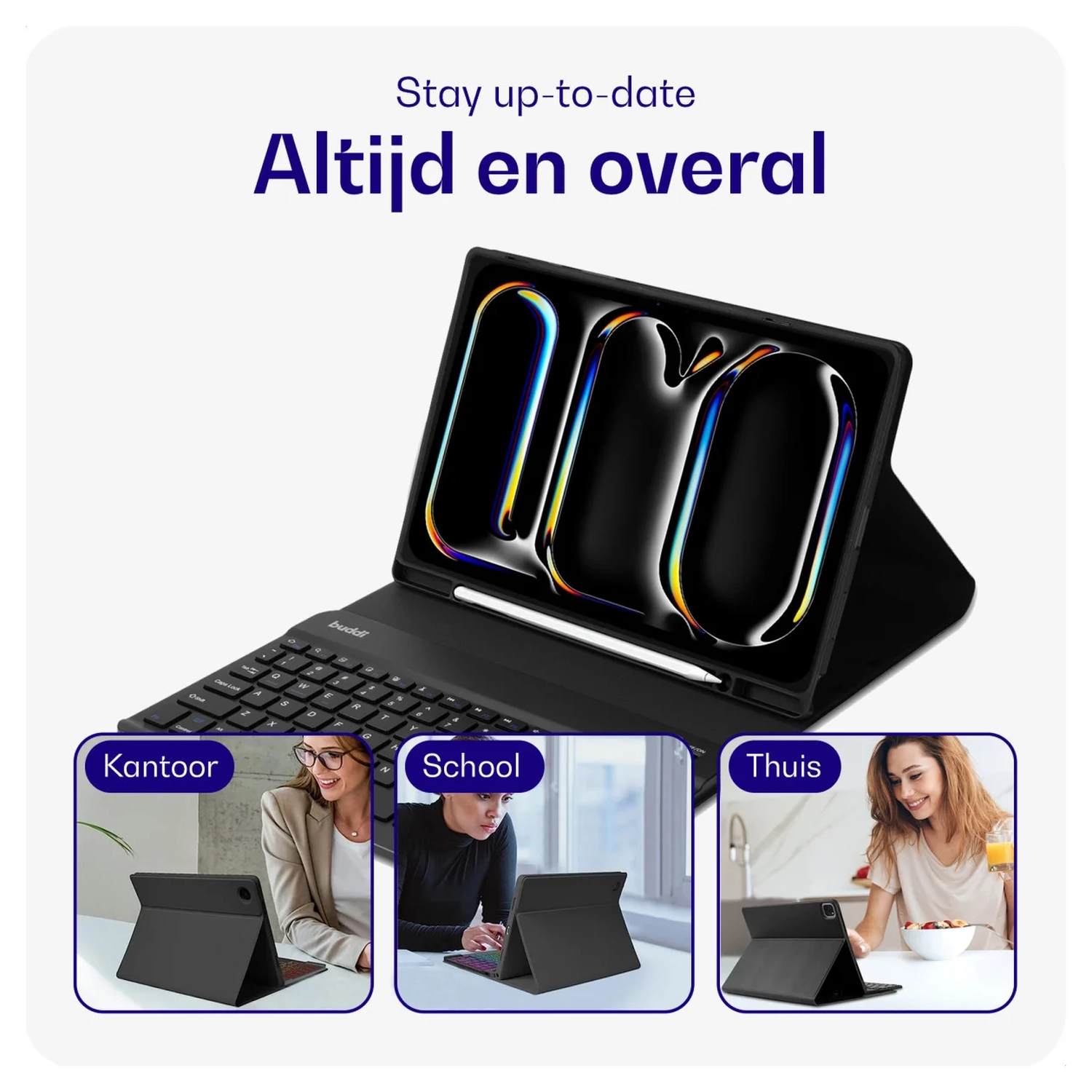 Buddi Zuna Samsung Tab S9 Ultra Hoes met QWERTY Toetsenbord Book Case Zwart afbeelding 4