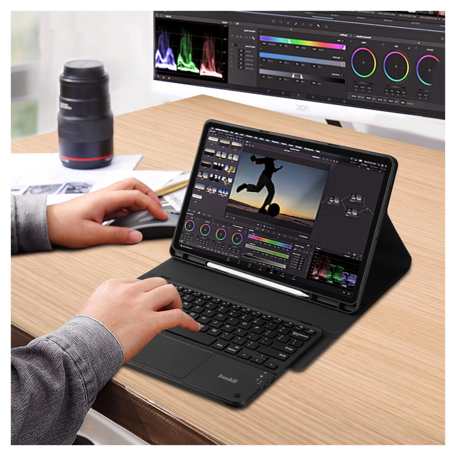 Buddi Zuna Samsung Tab S9 Ultra Hoes met QWERTY Toetsenbord Book Case Zwart afbeelding 9