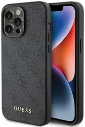 Guess Apple iPhone 15 Pro Hoesje Hard Case 4G Logo Metal Grijs afbeelding