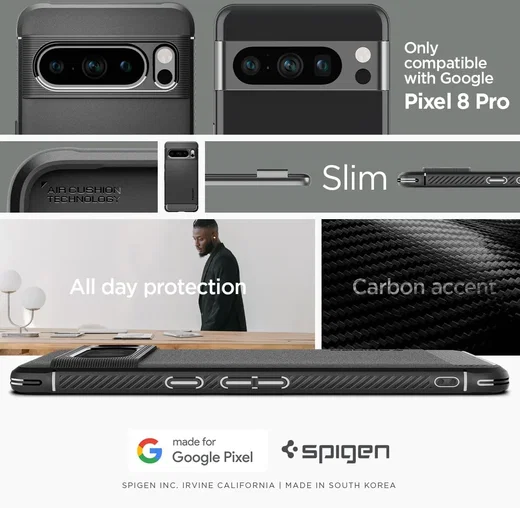 Spigen Rugged Armor Google Pixel 8 Pro Hoesje Back Cover Zwart afbeelding 6
