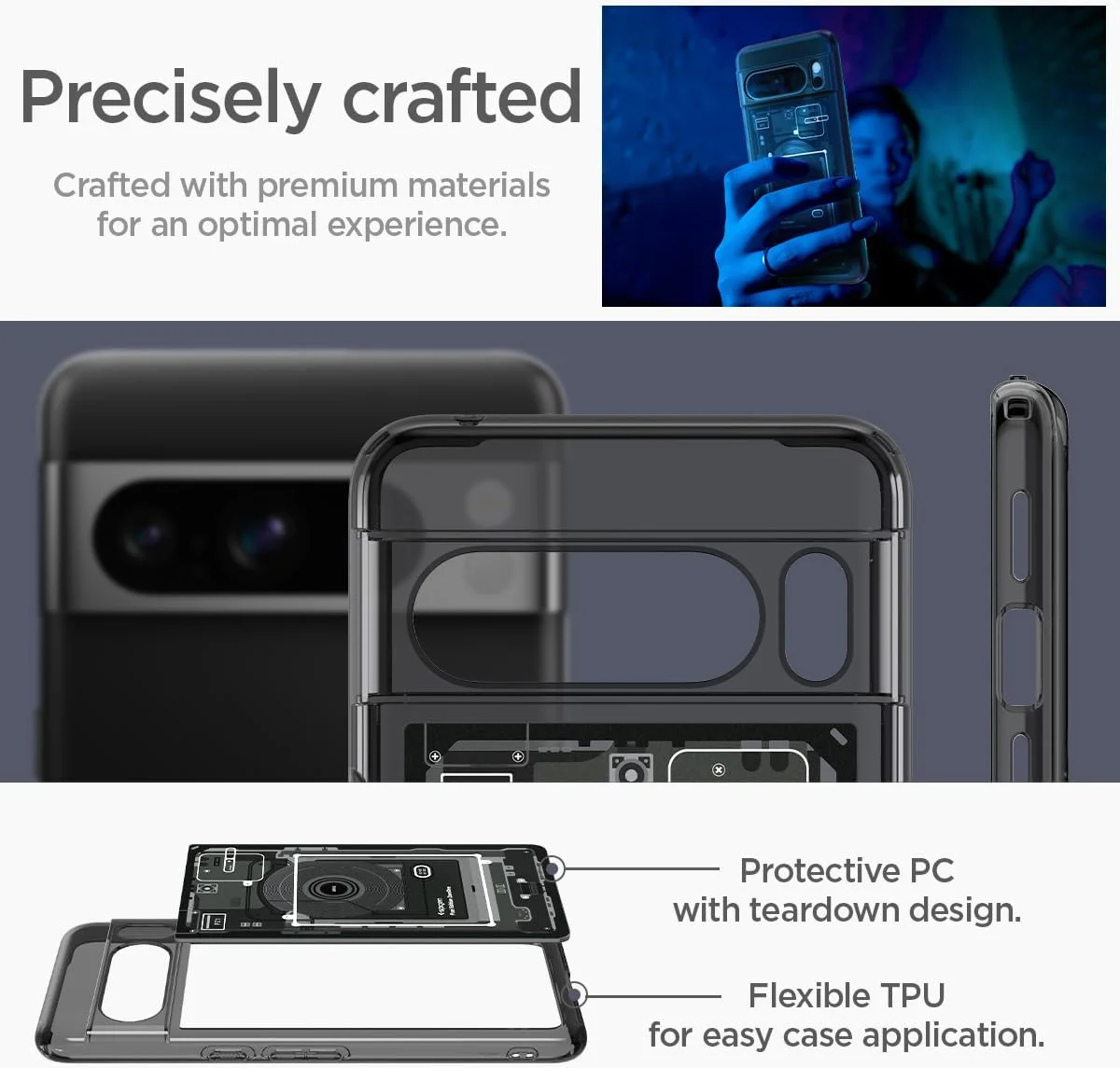 Spigen Ultra Hybrid Zero One Google Pixel 8 Pro Hoesje Grijs afbeelding 3