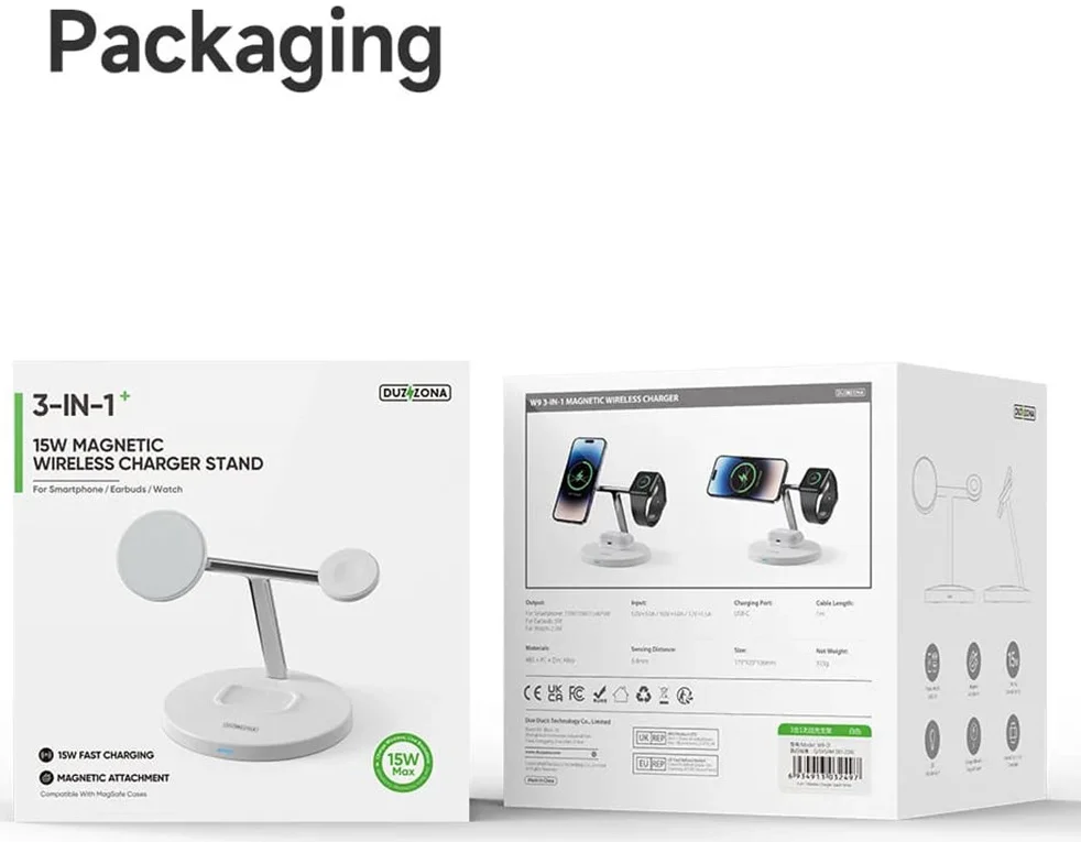 Duzzona 3-in-1 Station Draadloze Oplader Voor Apple MagSafe Wit afbeelding 8
