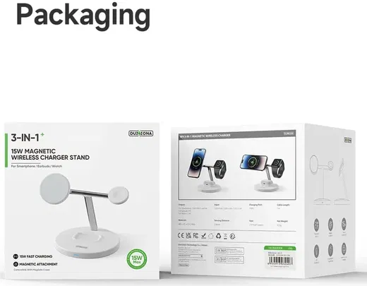 Duzzona 3-in-1 Station Draadloze Oplader Voor Apple MagSafe Wit afbeelding 8