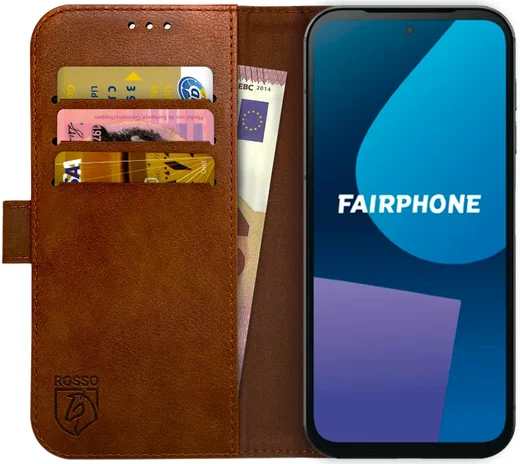 Rosso Element Fairphone 5 Hoesje Book Case Wallet Bruin afbeelding 1