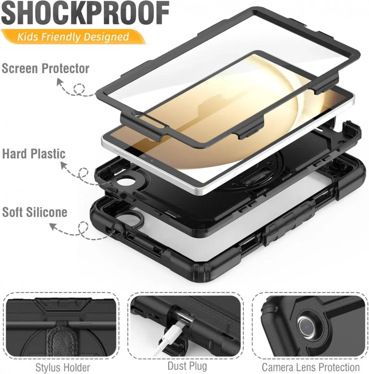 Samsung Galaxy Tab A9 Hoes met Screen Protector en Handriem Zwart afbeelding 4