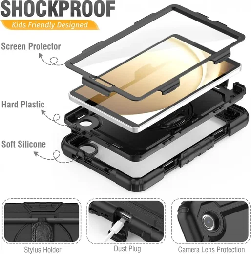Samsung Galaxy Tab A9 Hoes met Screen Protector en Handriem Zwart afbeelding 4