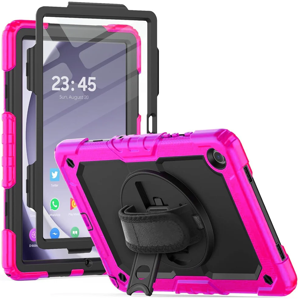 Samsung Galaxy Tab A9 Hoes met Screen Protector en Handriem Roze afbeelding 1