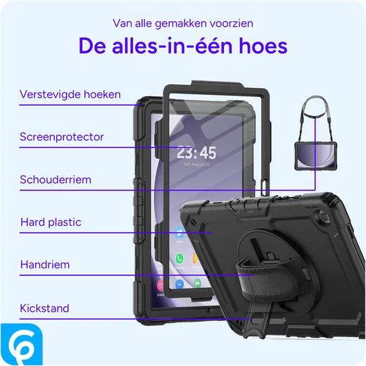 Samsung Galaxy Tab A9 Plus Hoes met Screen Protector en Handriem Zwart afbeelding 4