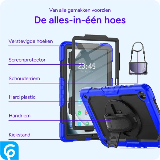 Samsung Galaxy Tab A9 Plus Hoes met Screen Protector en Handriem Blauw afbeelding 2