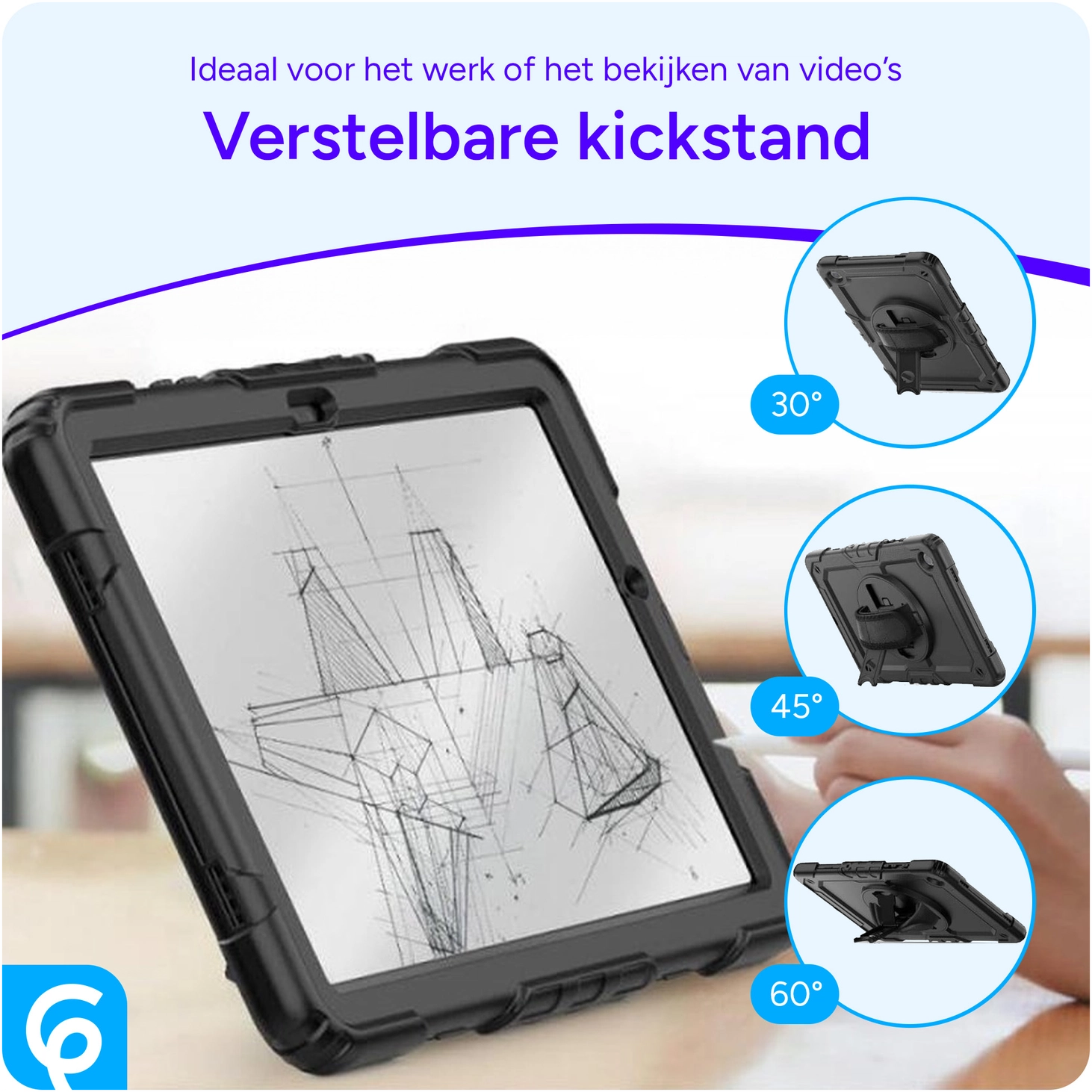 Samsung Galaxy Tab A9 Plus Hoes met Screen Protector en Handriem Blauw afbeelding 6