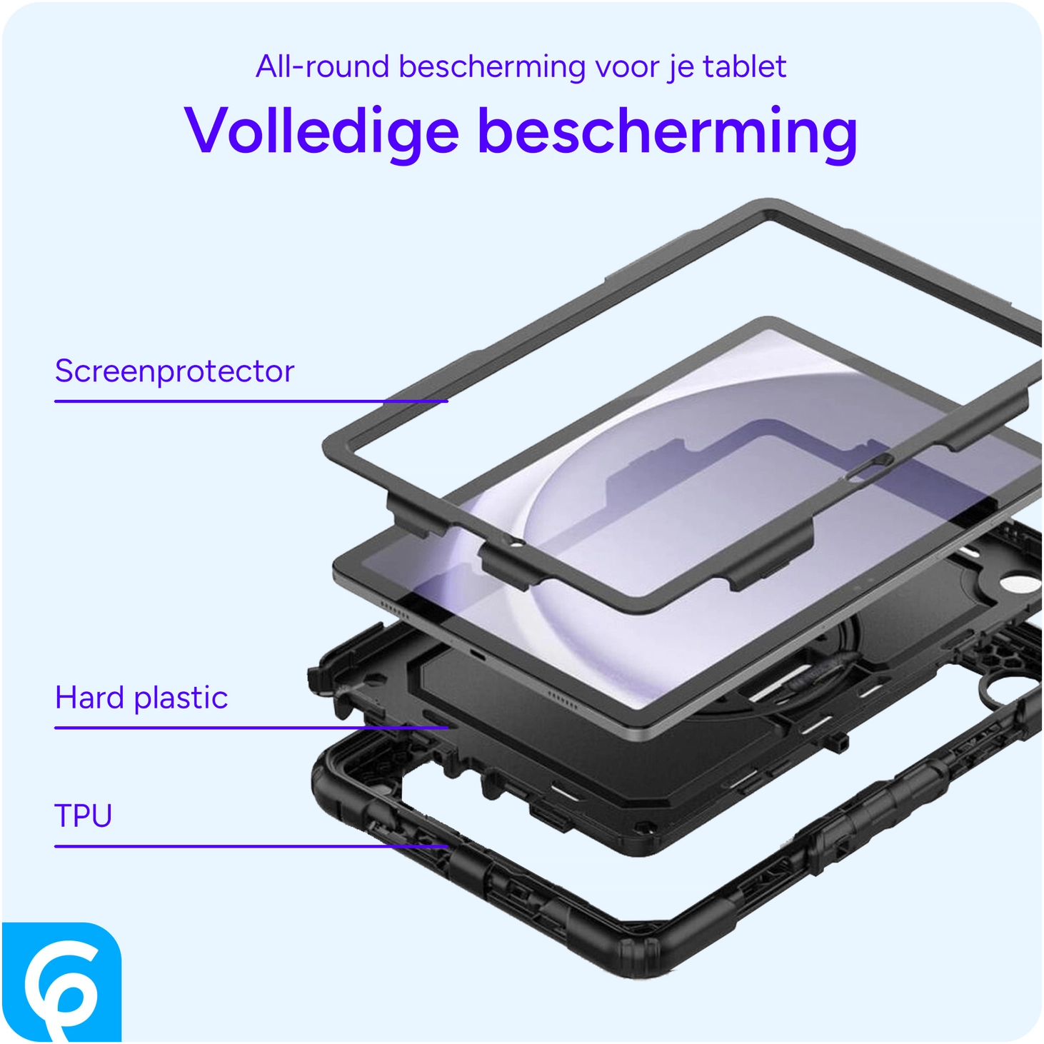 Samsung Galaxy Tab A9 Plus Hoes met Screen Protector en Handriem Blauw afbeelding 8