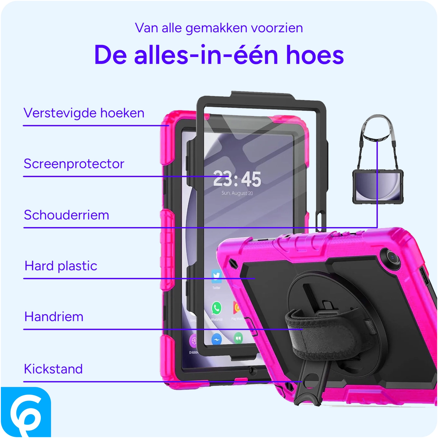 Samsung Galaxy Tab A9 Plus Hoes met Screen Protector en Handriem Roze afbeelding 2