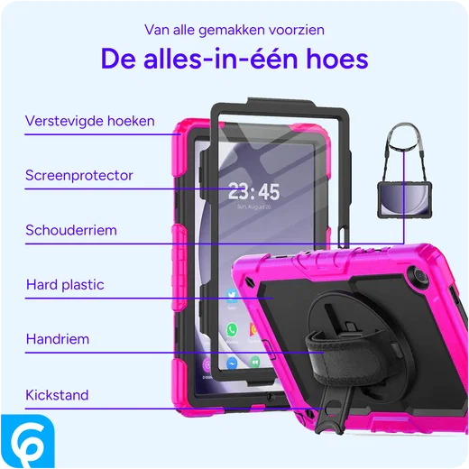 Samsung Galaxy Tab A9 Plus Hoes met Screen Protector en Handriem Roze afbeelding 2