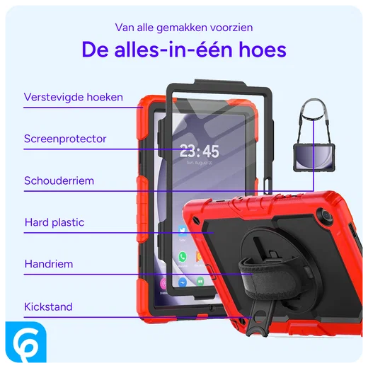 Samsung Galaxy Tab A9 Plus Hoes met Screen Protector en Handriem Rood afbeelding 2