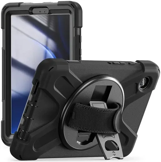 Samsung Galaxy Tab A9 Hoes met Kickstand en Handriem Zwart afbeelding 1