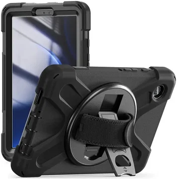 Samsung Galaxy Tab A9 Hoes met Kickstand en Handriem Zwart