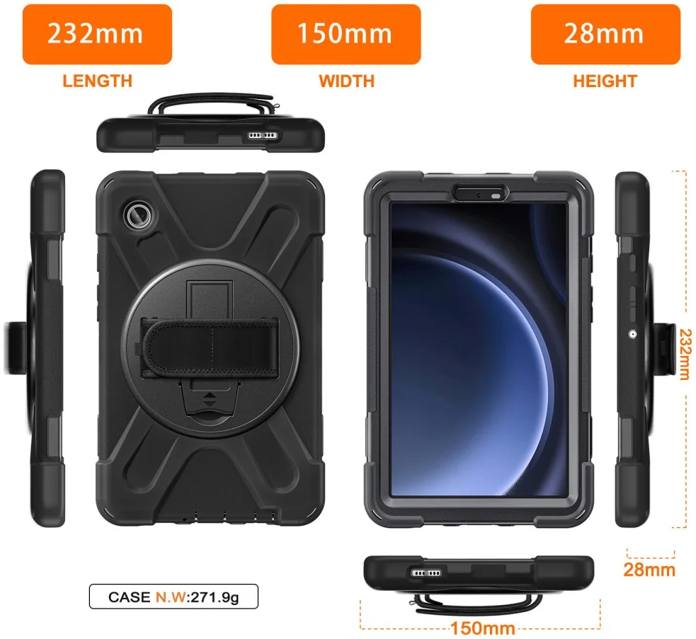 Samsung Galaxy Tab A9 Hoes met Kickstand en Handriem Zwart afbeelding 11