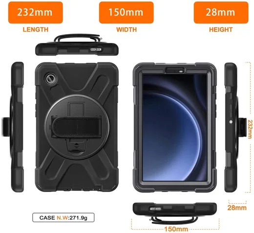 Samsung Galaxy Tab A9 Hoes met Kickstand en Handriem Zwart afbeelding 11