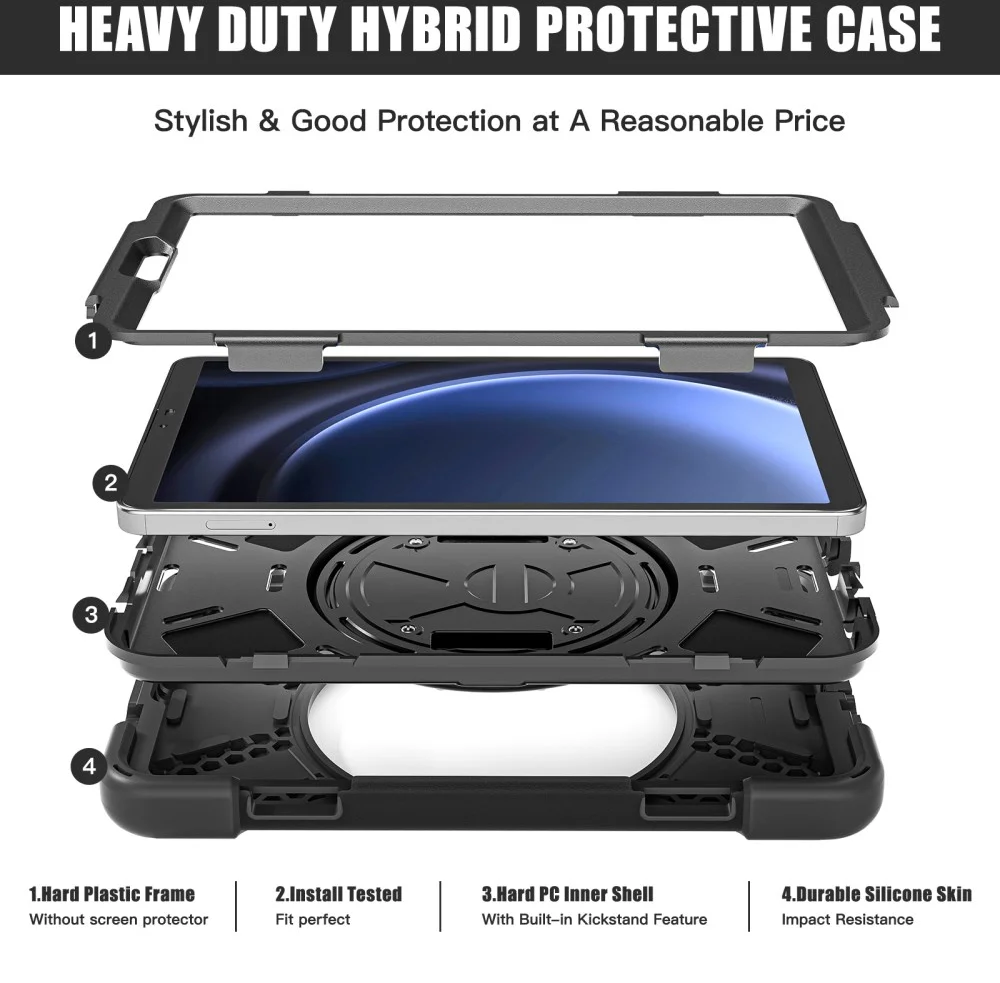 Samsung Galaxy Tab A9 Hoes met Kickstand en Handriem Zwart afbeelding 6