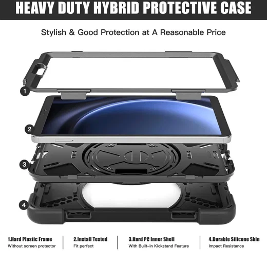 Samsung Galaxy Tab A9 Hoes met Kickstand en Handriem Zwart afbeelding 6