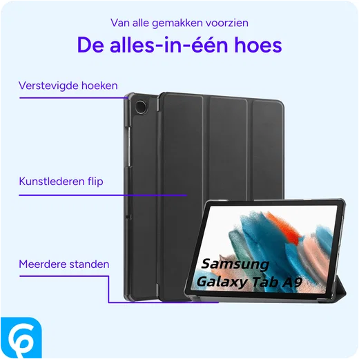 Samsung Galaxy Tab A11 / Tab A9 Hoes Tri-Fold Book Case Standaard Zwart afbeelding 3