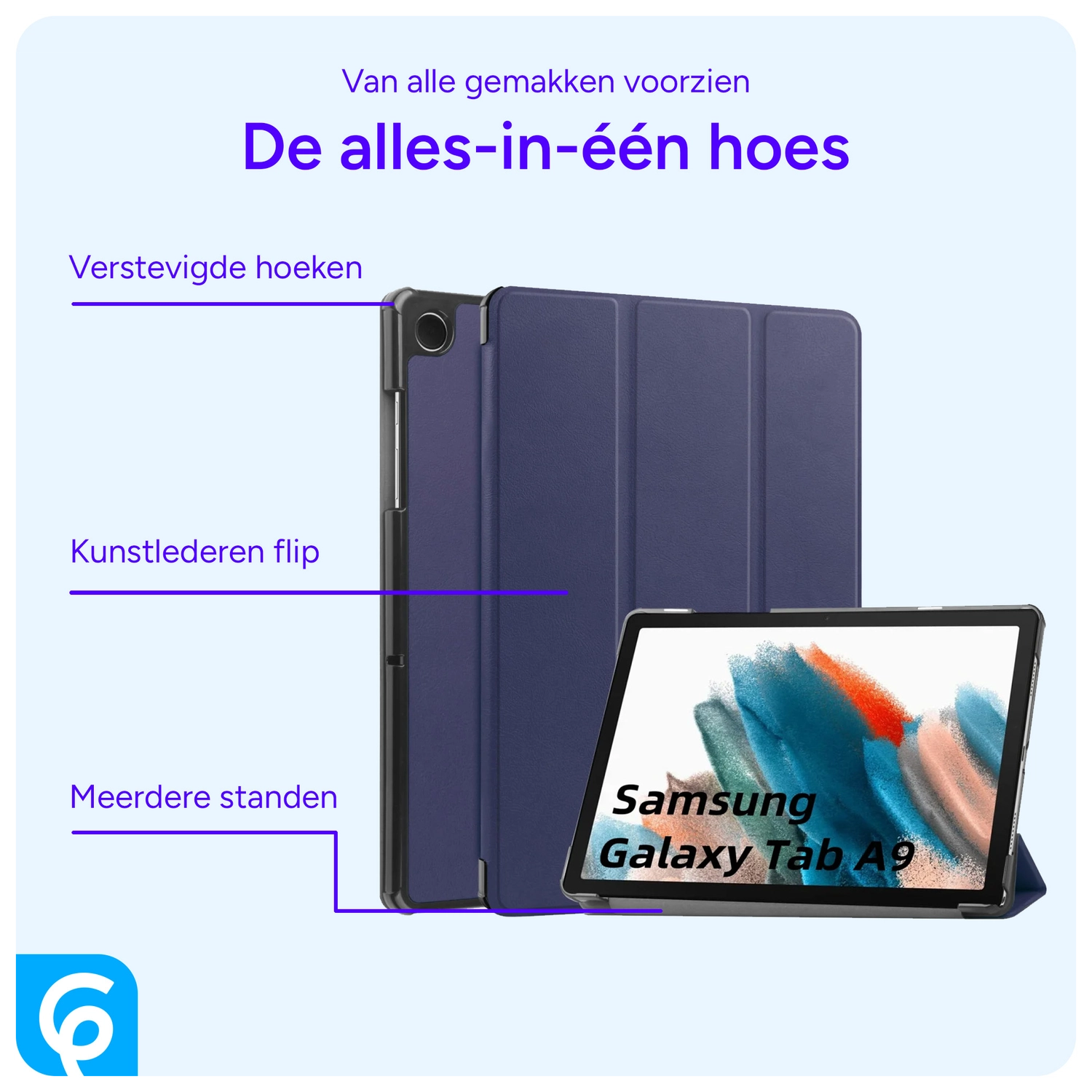 Samsung Galaxy Tab A11 / Tab A9 Hoes Tri-Fold Book Case Standaard Blauw afbeelding 3