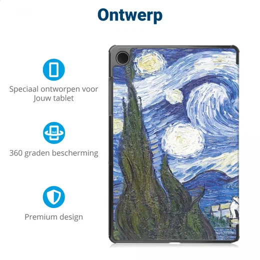 Samsung Galaxy Tab A11 / Tab A9 Hoes Tri-Fold Book Case Standaard Sterrennacht afbeelding 5