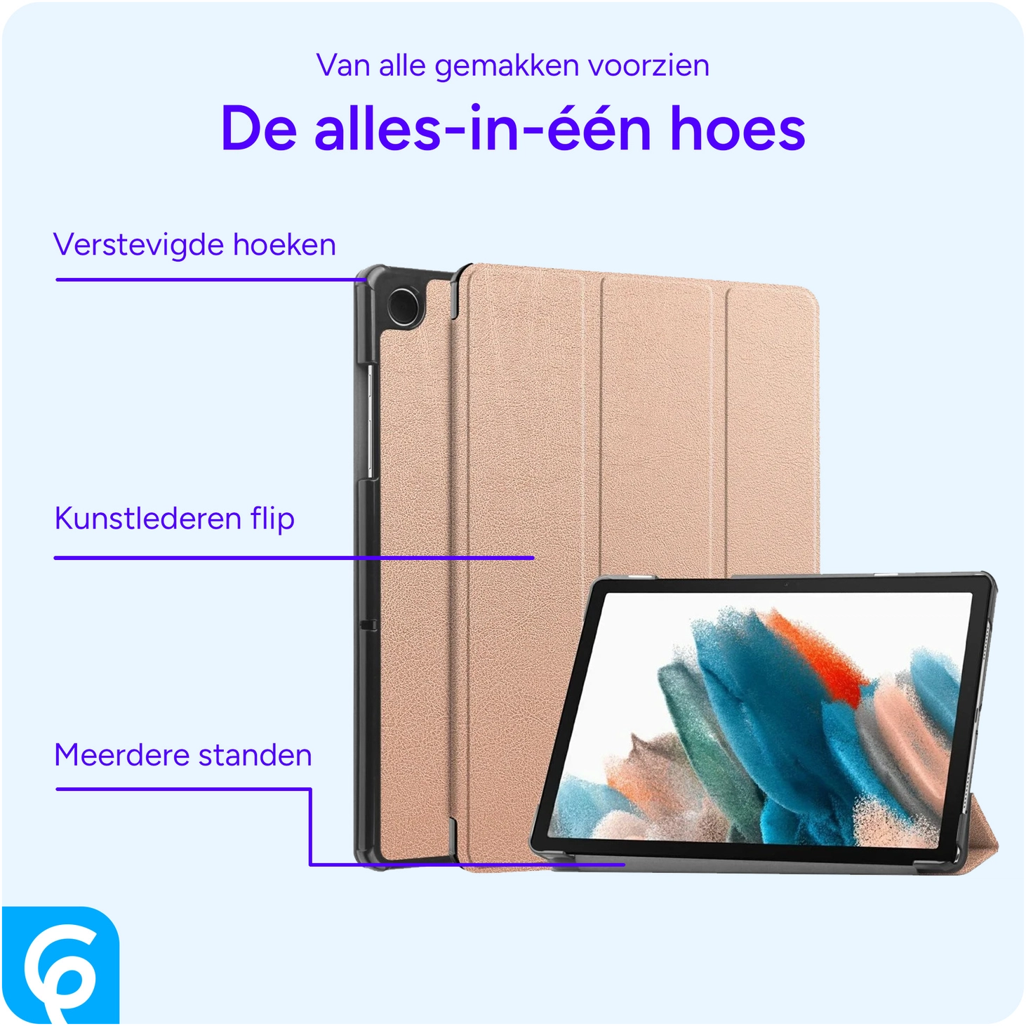 Samsung Tab A11 Plus / A9 Plus Tri-Fold Hoes met Standaard Roze Goud afbeelding 3