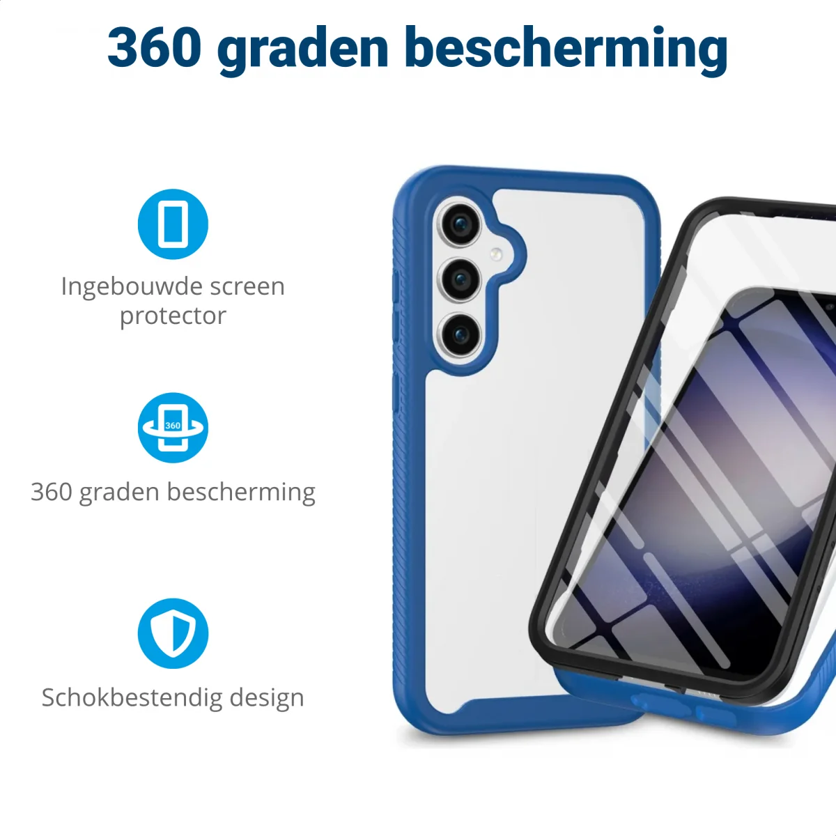 Samsung Galaxy S24 Hoesje Full Protect 360° Cover Hybride Blauw afbeelding 2
