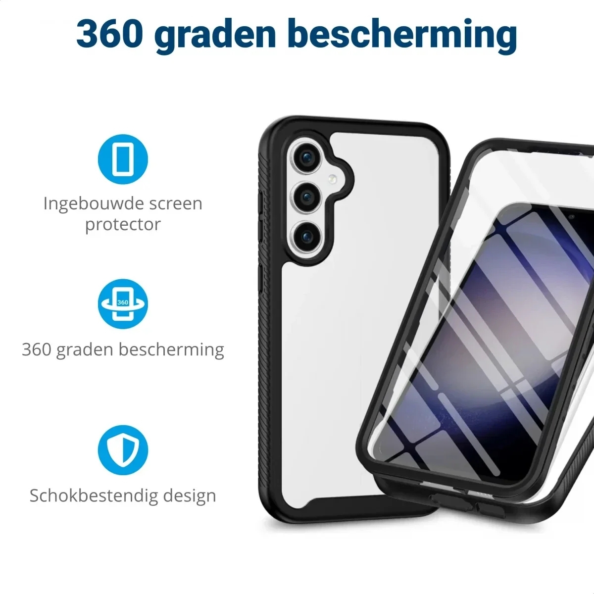 Samsung Galaxy S24 Plus Hoesje Full Protect 360° Cover Hybride Zwart afbeelding 2