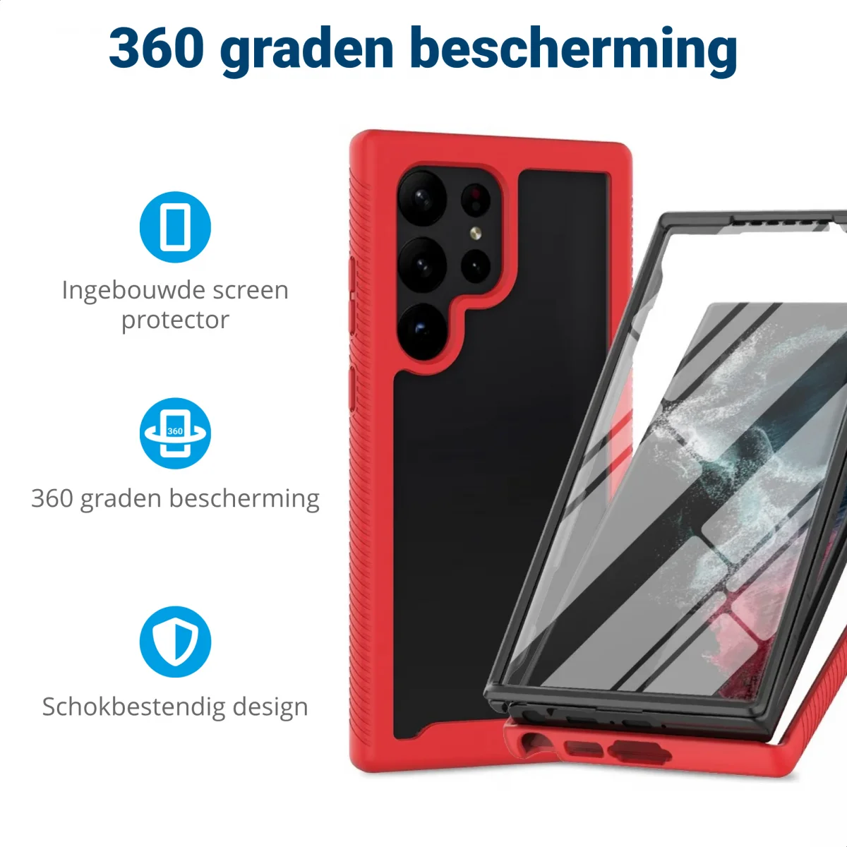 Samsung Galaxy S24 Ultra Hoesje Full Protect 360° Cover Hybride Rood afbeelding 2