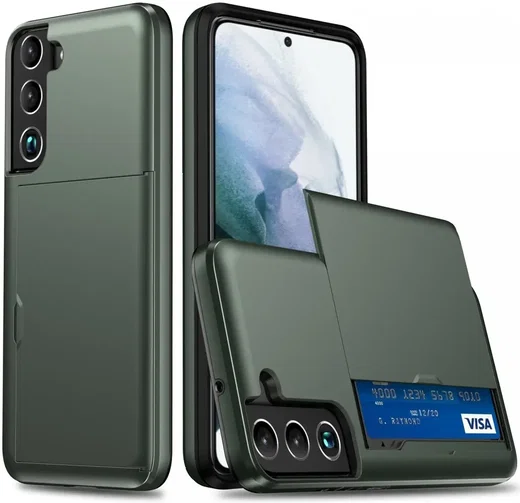 Samsung Galaxy S24 Hoesje met Slider Kaarthouder Back Cover Groen afbeelding 1