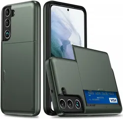 Samsung Galaxy S24 Hoesje met Slider Kaarthouder Back Cover Groen afbeelding