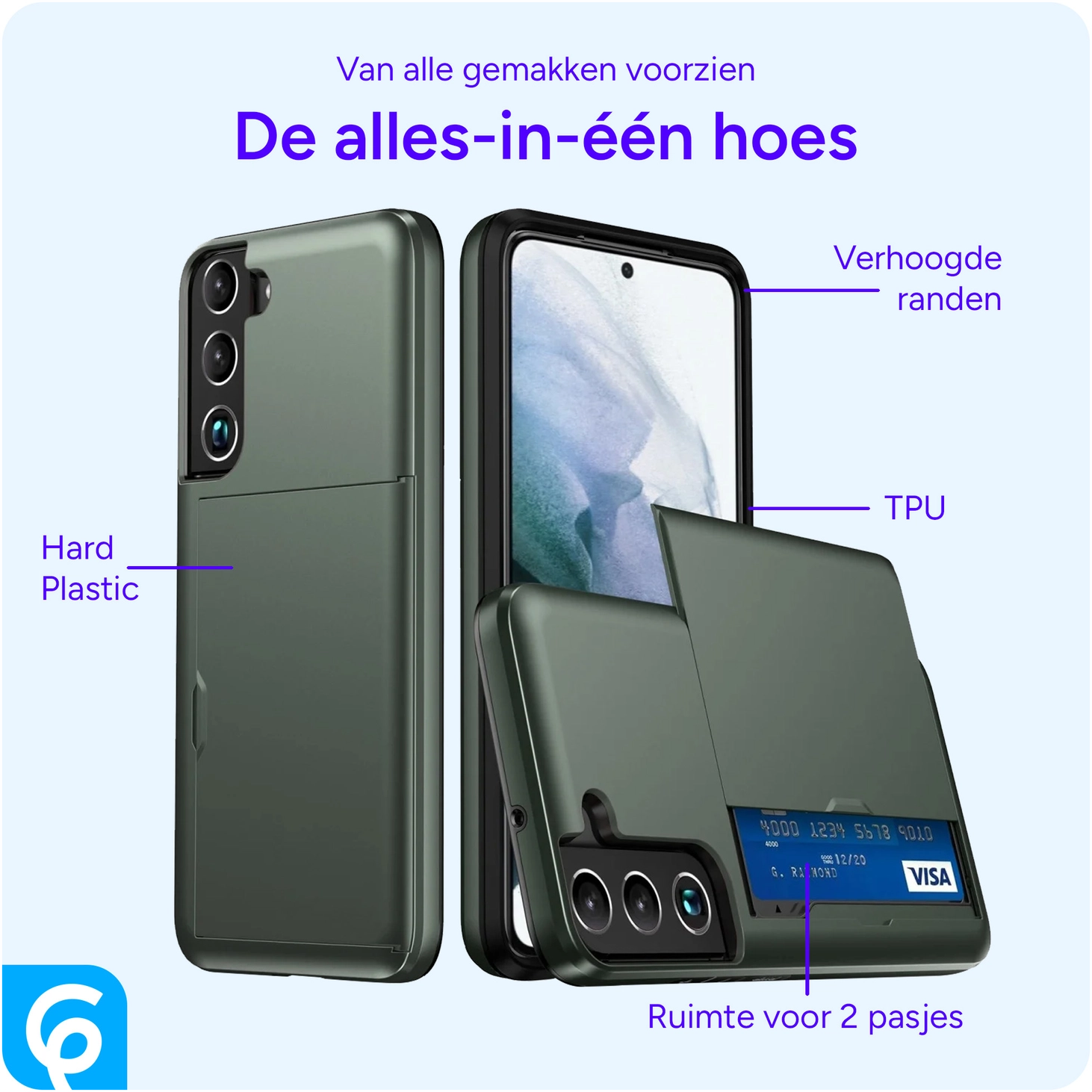 Samsung Galaxy S24 Hoesje met Slider Kaarthouder Back Cover Groen afbeelding 2