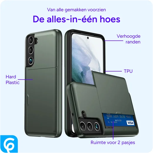 Samsung Galaxy S24 Hoesje met Slider Kaarthouder Back Cover Groen afbeelding 2