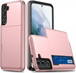 Samsung Galaxy S24 Hoesje met Slider Kaarthouder Back Cover Roze afbeelding