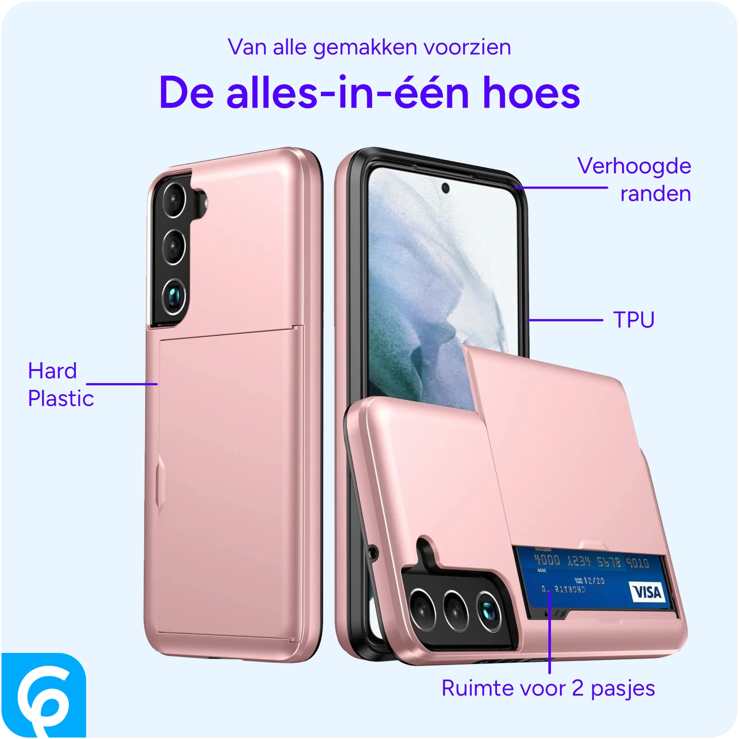Samsung Galaxy S24 Hoesje met Slider Kaarthouder Back Cover Roze afbeelding 4