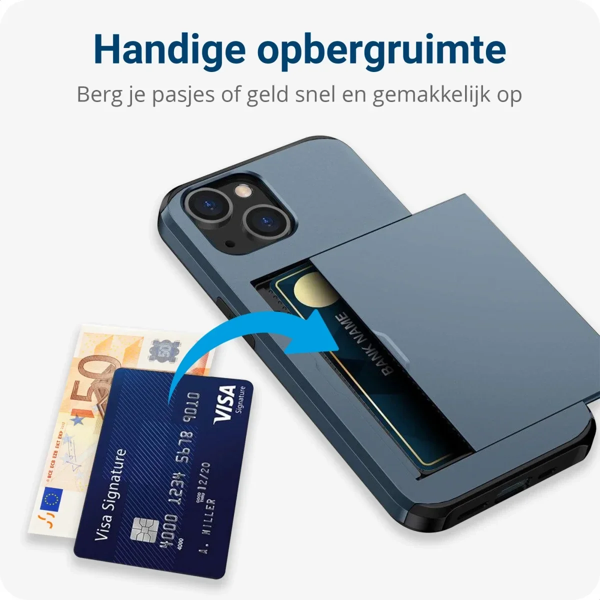 Samsung Galaxy S24 Hoesje met Slider Kaarthouder Back Cover Blauw afbeelding 10