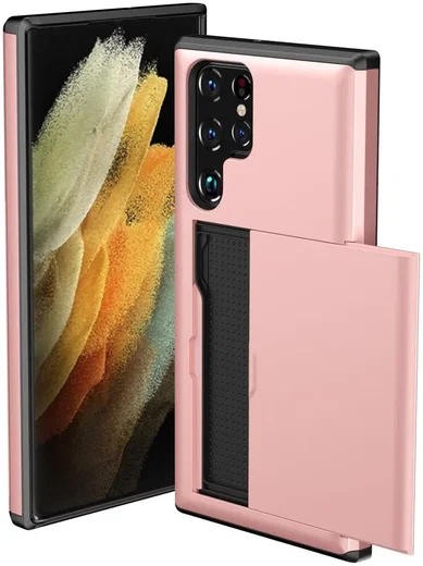 Samsung Galaxy S24 Ultra Hoesje met Slider Kaarthouder Roze afbeelding 2